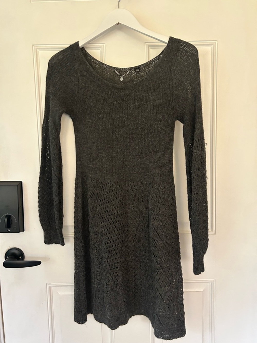 Long-Sleeve Knit A-Line Dress - Dark Gray